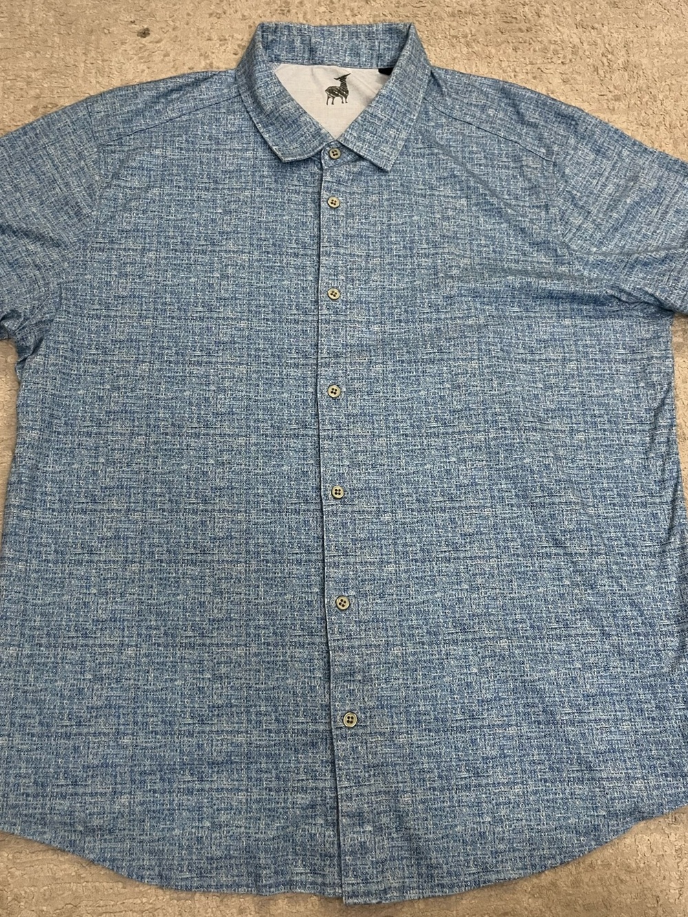 RAFFI 100% Cotton Geometric Short Sleeve Button Down Stretch Shirt